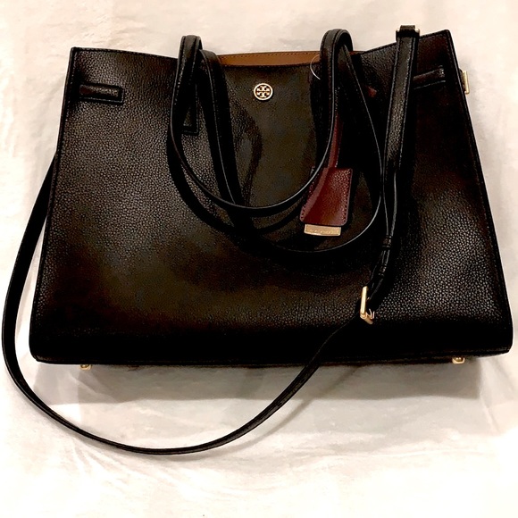 Authentic Tory Burch Walker Leather Satchel ~ in Black - Picture 1 of 4